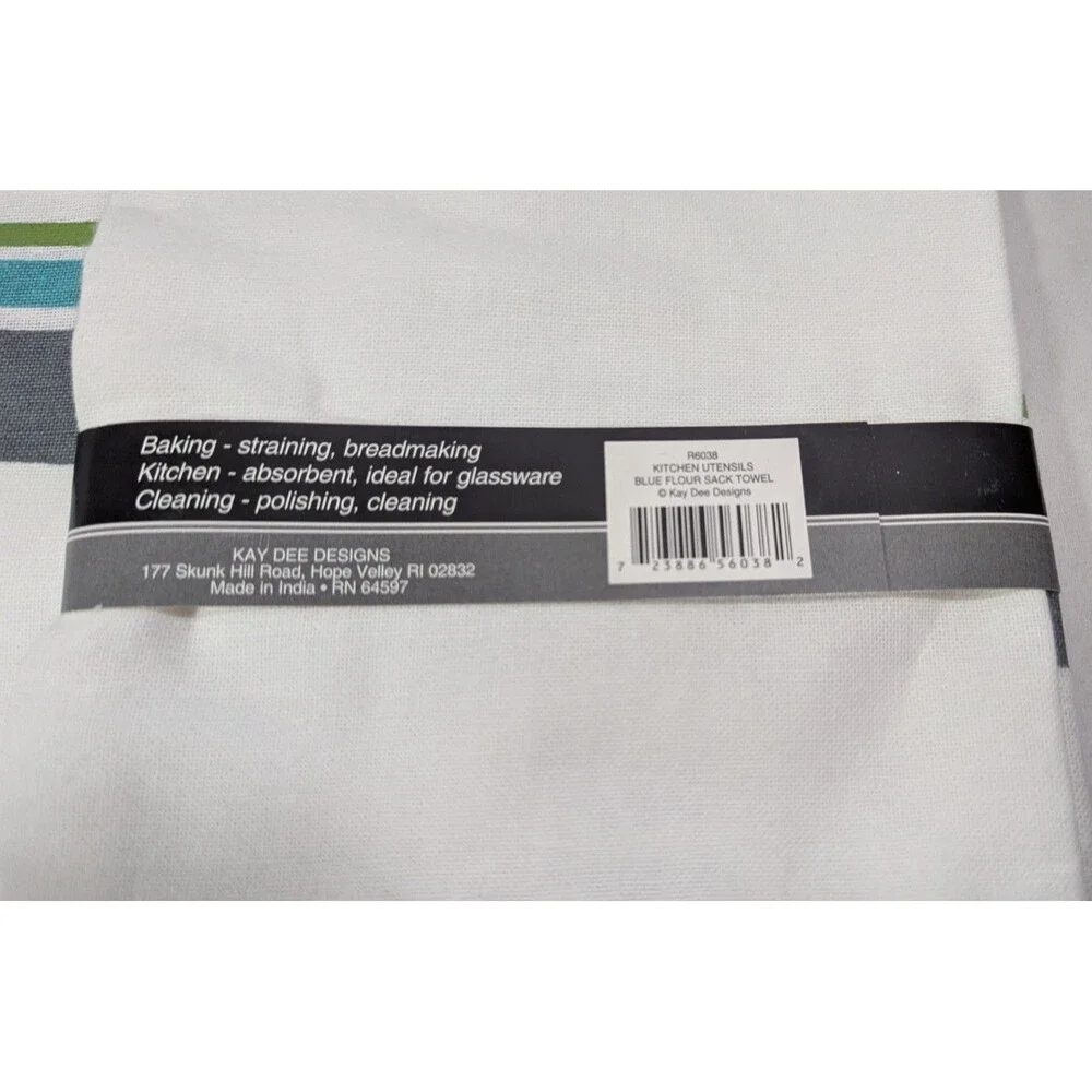 Uptown Cafe Flour Sack Towels Kitchen Utensils Blue Green Soft 2-Pc Lint Free